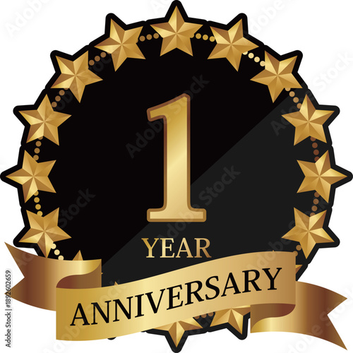 高級感のある星の1周年記念エンブレム　ブラック＆ゴールド