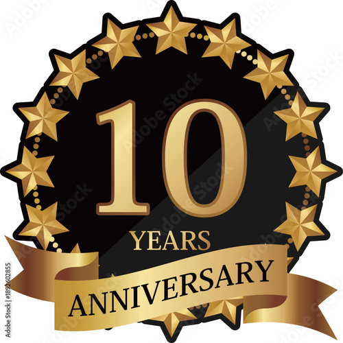 高級感のある星の10周年記念エンブレム　ブラック＆ゴールド