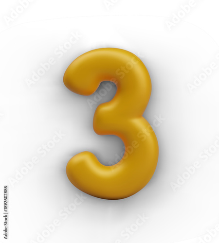 Shiny golden number 3 in realistic style. Element for congratulation with prize place. Template for holiday concepts. Isolated vector object. Third number