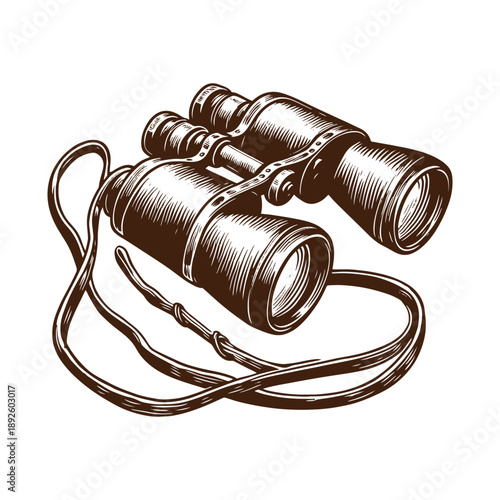 Vintage binoculars with strap illustration