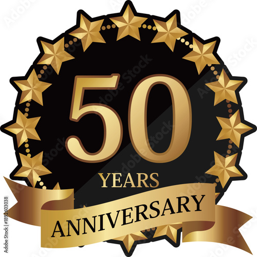 高級感のある星の50周年記念エンブレム　ブラック＆ゴールド