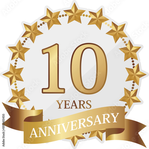 高級感のある星の10周年記念エンブレム　ホワイト＆ゴールド
