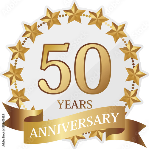 高級感のある星の50周年記念エンブレム　ホワイト＆ゴールド