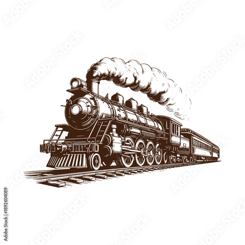 Photos Vintage steam train chugging along railway track