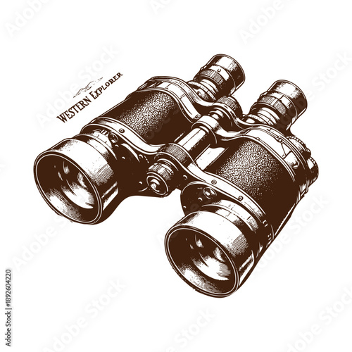 Vintage binoculars illustration for western explorer