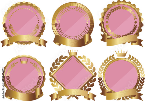 高級感のあるメルヘンなリボン付きフレーム6種セット　ピンク＆ゴールド