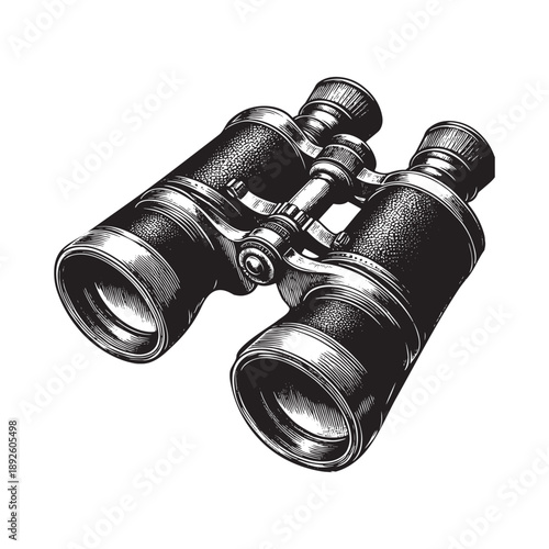 Vintage black and white binoculars illustration
