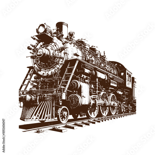 Vintage train engine on railway track