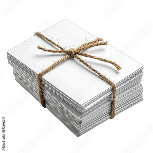 A thick stack of white paper tied securely with a rustic piece of twine.