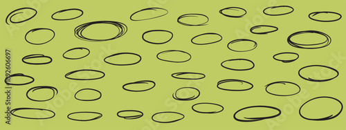 Abstract Scribble Oval Pattern Vector on Wasabi Green Background, Hand Drawn Organic Shapes for Modern Design and Branding