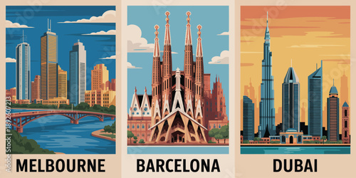 Melbourne city, MELBOURNE skyline poster, featuring modern architecture, curved bridge and waterfront