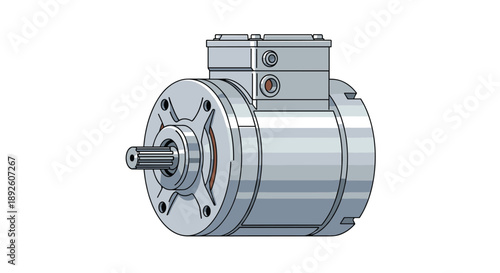 Industrial Electric Motor Component with Shiny Metallic Finish and Precision Engineering Design Illustration.