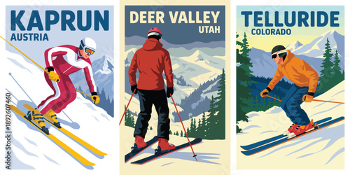 Alpine skiing, action shot of racer performing sharp turn on snowy slope with colorful ski gear and motion blur