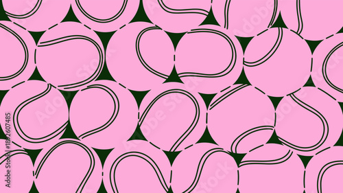 Seamless vector pattern of pink tennis balls with simple line details arranged as a repeating background. suitable for sports themes, textile prints, wallpapers, wrapping paper, fabric, packaging