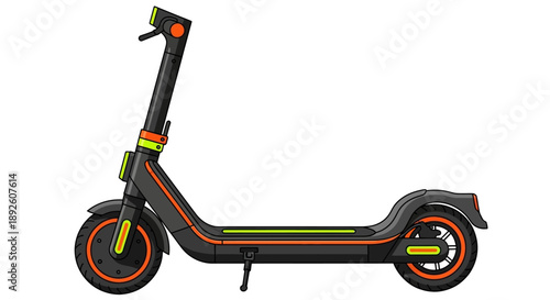Modern electric scooter with black and neon accents.