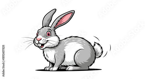 A cartoon rabbit is sitting on a white background with sharp edges and vector illustration