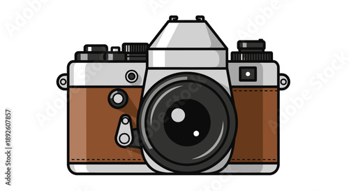 A classic vintage film camera illustration on a white background.