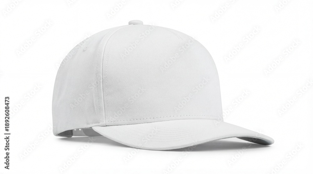 Fototapeta premium Classic white baseball cap with curved brim and button on top