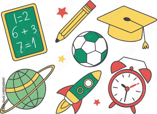 Illustrations of educational and playful elements