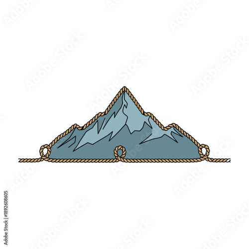 Cartoon Mountain Framed with Climbing Rope Vector Illustration
