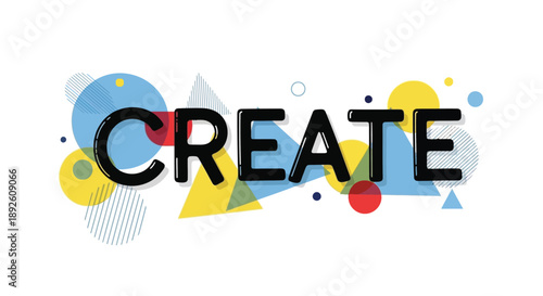 Create typography vector with abstract geometric memphis shapes