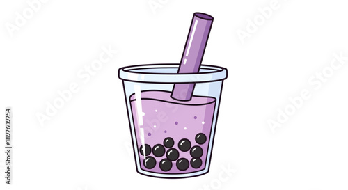 Purple taro bubble tea drink with tapioca pearls and straw graphic