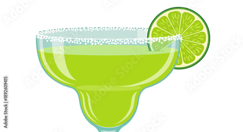 Vibrant green Margarita cocktail illustration with salt rim and fresh
