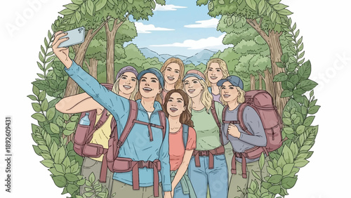 Group of friends on hiking adventure.