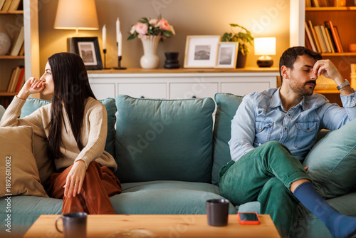Couple breaking up, arguing at home