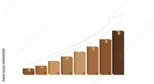 Cardboard Boxes Arranged in a Rising Bar Graph Showing Increasing Delivery Volume and Profitable Logistics Growth.