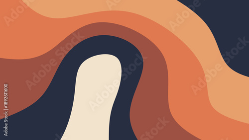 Abstract retro 70s style wavy background. Groovy navy blue and orange liquid pattern vector illustration. Vintage psychedelic fluid curve wallpaper.