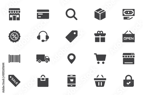 E-Commerce and Online Shopping Flat Icon Set of 20 Vector Icons