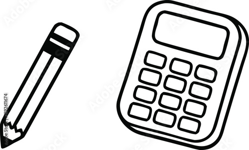 Illustration of a pencil and calculator