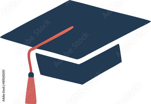 Illustrated graduation cap with red tassel
