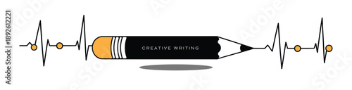 Creative writing pencil illustration with heartbeat line isolated on transparent background