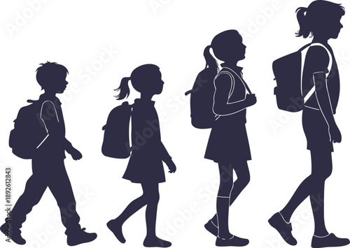 Children walking to school with backpacks