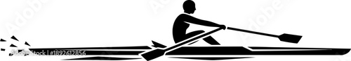 Silhouette of a man rowing a boat on water. Sport and active lifestyle concept. Simple flat graphic vector icon for web design