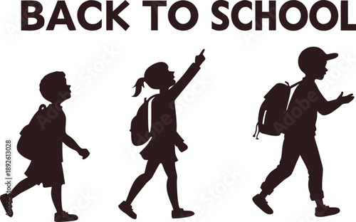 Children excitedly heading back to school with backpacks