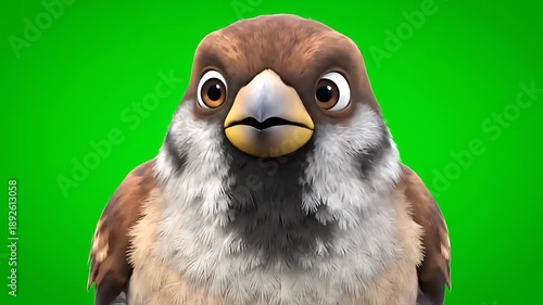 Animated Bird Character on Green Screen.