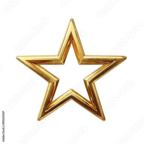 Golden star with double outline isolated on a transparent background