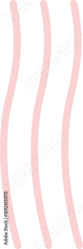 Three curvy wavy vertical lines or steam icon in light pink color on a white background. Concept heat, vapor, or smell. Vector symbol