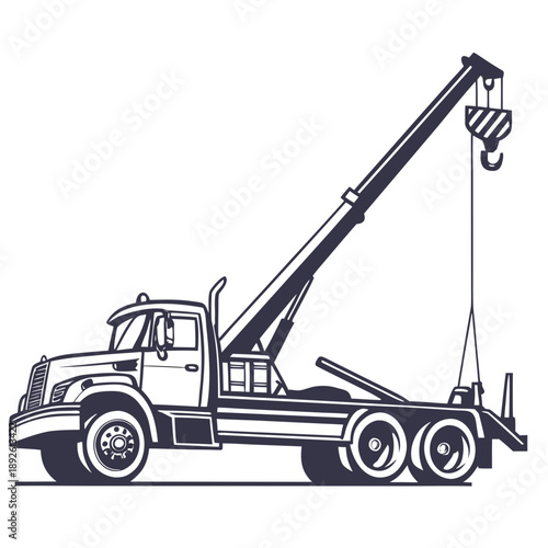 Industrial tow truck with extended crane arm