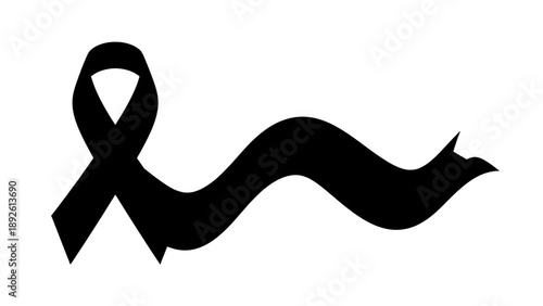 Black awareness ribbon silhouette for World Cancer Day and mourning concept