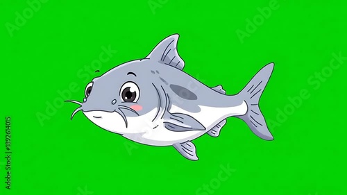 Cartoon Catfish Animation on Green Screen.