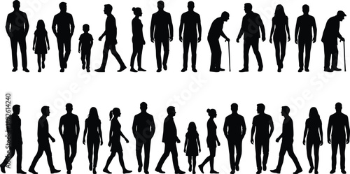 Large collection of diverse people silhouettes featuring business professionals wheelchair users children seniors and colorful figures for social inclusion and community