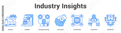Industry Insights web banner icon set vector illustration concept for business with icon of Industry, Insights, Entrepreneurship, Innovation, Partnersh.