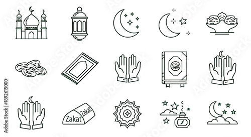 Elegant Ramadan icons set for cultural and religious designs
