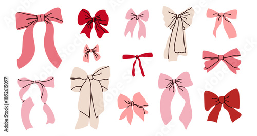 Whimsical hand drawn red bow set