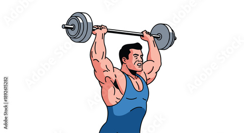 Strong Male Weightlifter Performing a Clean and Press Exercise with Heavy Barbell Fitness and Strength Concept