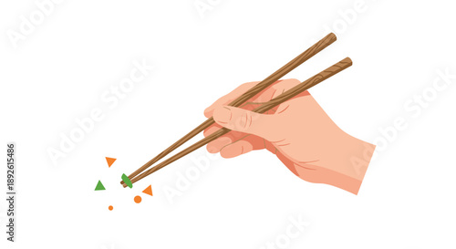 Hand Using Chopsticks to Pick Up Small Colorful Food Pieces Concept of Healthy Eating and Asian Gastronomy